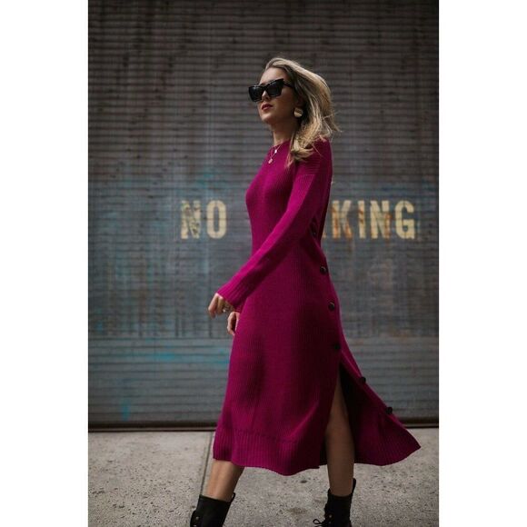NEW MARA HOFFMAN Sz L FAYRE SWEATER DRESS RIBBED BUTTON MIDI MAXI DRESS - Picture 5 of 10